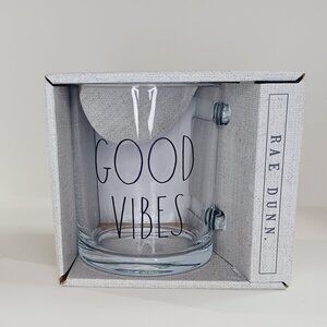 Rae Dunn by Enchanté Clear Glass "GOOD VIBES" 18 oz. Mug